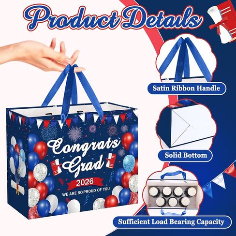 Woosytoo Congrats Grad Gift Bag 2026, Red White Blue Graduation Party Decorations Large 2026 Graduation Gift Bag with Greeting Card and Tissue Paper Class of 2026 Graduation Party Supplies in Kuwait