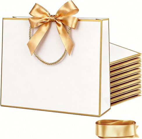 JOYIT 6 Pack Extra Large White Gift Bags - 17x5.5x12.6 Inch Gift Bags with Handles and Ribbon, XL Gifts Wrap Bags for Presents, Wedding, Birthday, Bridal Shower, Valentines Day, Baby Shower, Party in Saudi Arabia