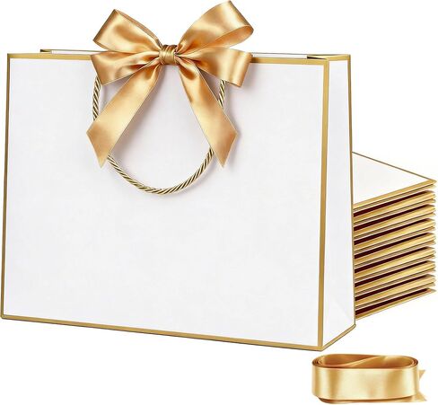 JOYIT 6 Pack Extra Large White Gift Bags - 17x5.5x12.6 Inch Gift Bags with Handles and Ribbon, XL Gifts Wrap Bags for Presents, Wedding, Birthday, Bridal Shower, Valentines Day, Baby Shower, Party in Saudi Arabia