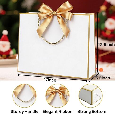 JOYIT 6 Pack Extra Large White Gift Bags - 17x5.5x12.6 Inch Gift Bags with Handles and Ribbon, XL Gifts Wrap Bags for Presents, Wedding, Birthday, Bridal Shower, Valentines Day, Baby Shower, Party in Saudi Arabia