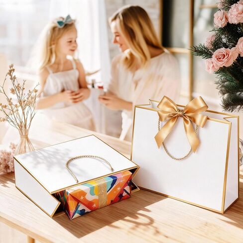 JOYIT 6 Pack Extra Large White Gift Bags - 17x5.5x12.6 Inch Gift Bags with Handles and Ribbon, XL Gifts Wrap Bags for Presents, Wedding, Birthday, Bridal Shower, Valentines Day, Baby Shower, Party in Saudi Arabia
