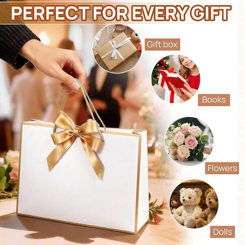 JOYIT 6 Pack Extra Large White Gift Bags - 17x5.5x12.6 Inch Gift Bags with Handles and Ribbon, XL Gifts Wrap Bags for Presents, Wedding, Birthday, Bridal Shower, Valentines Day, Baby Shower, Party in Saudi Arabia