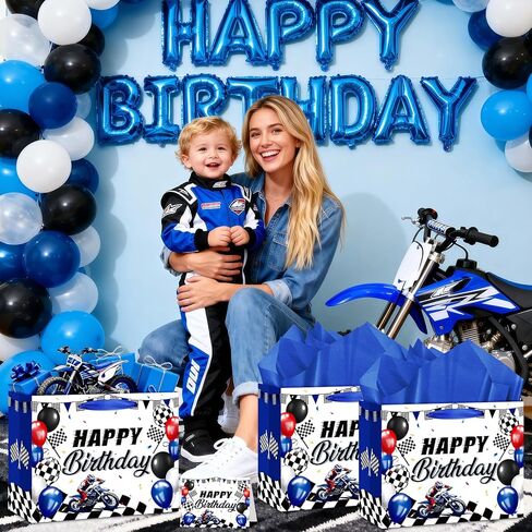 Neptniopllab Dirt Bike Birthday Gift Bag with Card & Wrapping Paper for Motorcycle Birthday Party Decoration Racing Motocross Motorbike Boy Men Goodie Treat Bag in Saudi Arabia