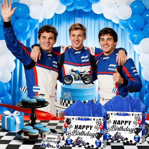 Neptniopllab Dirt Bike Birthday Gift Bag with Card & Wrapping Paper for Motorcycle Birthday Party Decoration Racing Motocross Motorbike Boy Men Goodie Treat Bag in Saudi Arabia