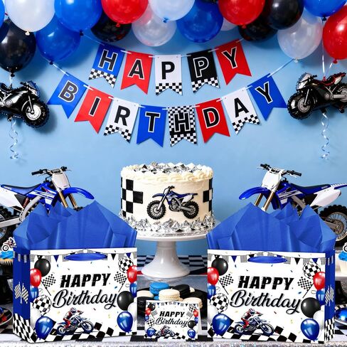 Neptniopllab Dirt Bike Birthday Gift Bag with Card & Wrapping Paper for Motorcycle Birthday Party Decoration Racing Motocross Motorbike Boy Men Goodie Treat Bag in Saudi Arabia