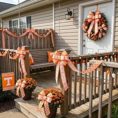 2 Rolls 10 Yards Tennessee Vols Ribbon for Gift Wrapping, Orange White Checkered Letter T Edge Wired Sports Ribbons for Wreath Bows DIY Crafts, College Football Party Home Decorations 2.5" in Saudi Arabia