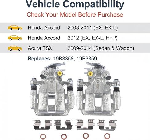 19B3358 + 19B3359 Pair Rear Disc Brake Caliper Assembly Compatible with 2008-2012 H'-onda Accord 2009-2014 A'cura TSX, Replace# FRC12163 FRC12164 Driver and Passenger Side in Saudi Arabia
