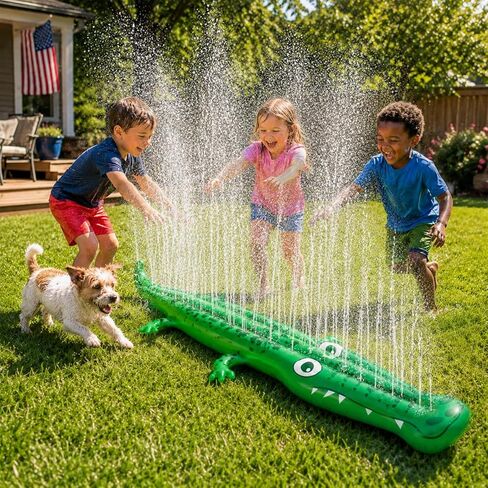 96" x 13" Extra Large Sprinkler for Kids,Outdoor Inflatable Crocodile Sprinkler Toddler Water Toy for Yard,Durable Summer Outside Splashing Water Spray Fun Toys for Lawn Garden Backyard in Saudi Arabia