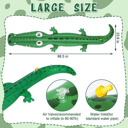 96" x 13" Extra Large Sprinkler for Kids,Outdoor Inflatable Crocodile Sprinkler Toddler Water Toy for Yard,Durable Summer Outside Splashing Water Spray Fun Toys for Lawn Garden Backyard in Saudi Arabia