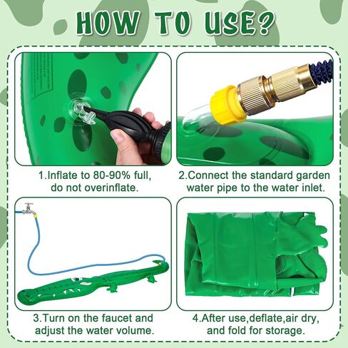 96" x 13" Extra Large Sprinkler for Kids,Outdoor Inflatable Crocodile Sprinkler Toddler Water Toy for Yard,Durable Summer Outside Splashing Water Spray Fun Toys for Lawn Garden Backyard in Saudi Arabia