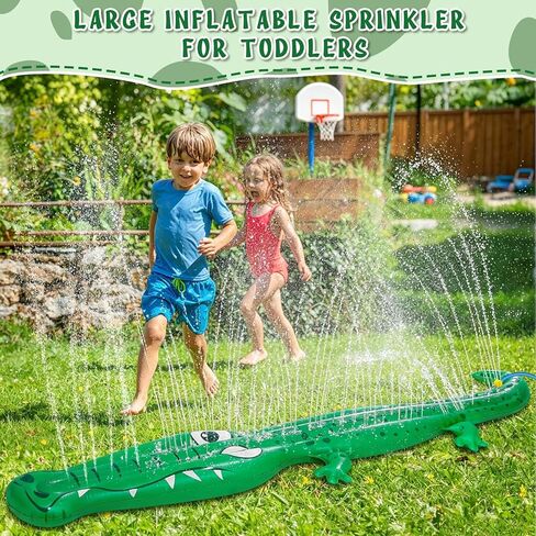 96" x 13" Extra Large Sprinkler for Kids,Outdoor Inflatable Crocodile Sprinkler Toddler Water Toy for Yard,Durable Summer Outside Splashing Water Spray Fun Toys for Lawn Garden Backyard in Saudi Arabia