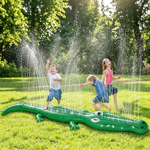 96" x 13" Extra Large Sprinkler for Kids,Outdoor Inflatable Crocodile Sprinkler Toddler Water Toy for Yard,Durable Summer Outside Splashing Water Spray Fun Toys for Lawn Garden Backyard in Saudi Arabia