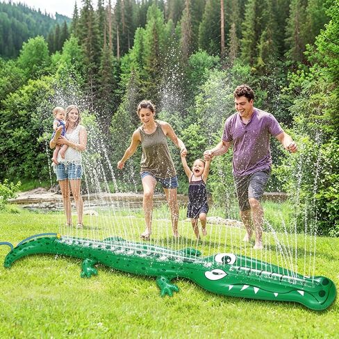 96" x 13" Extra Large Sprinkler for Kids,Outdoor Inflatable Crocodile Sprinkler Toddler Water Toy for Yard,Durable Summer Outside Splashing Water Spray Fun Toys for Lawn Garden Backyard in Saudi Arabia