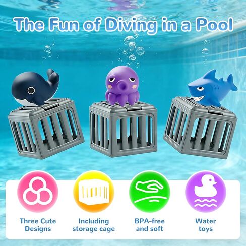 Underwater Dive Rescue, Pool Diving Toys with Storage Fish Box, Colorful Animal Pool Sinkies Swimming Training Game, Summer Pool Beach Party (3pc) in Saudi Arabia