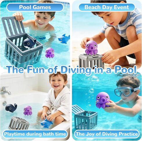 Underwater Dive Rescue, Pool Diving Toys with Storage Fish Box, Colorful Animal Pool Sinkies Swimming Training Game, Summer Pool Beach Party (3pc) in Saudi Arabia