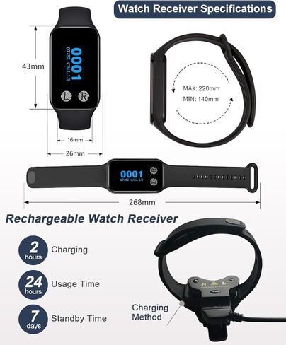Caregiver Pager System with 500ft Long Range Vibration Alert,1 Receiver with 1 Wireless Waterproof Emergency Call Button for Elderly Care Home Patient (1 Receiver 200VT +1 Button N1B) in Saudi Arabia