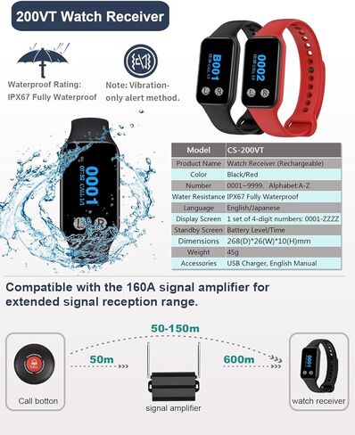 Caregiver Pager System with 500ft Long Range Vibration Alert,1 Receiver with 1 Wireless Waterproof Emergency Call Button for Elderly Care Home Patient (1 Receiver 200VT +1 Button N1B) in Saudi Arabia