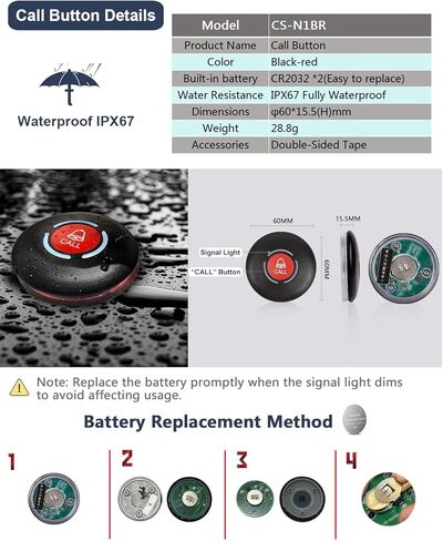 Caregiver Pager System with 500ft Long Range Vibration Alert,1 Receiver with 1 Wireless Waterproof Emergency Call Button for Elderly Care Home Patient (1 Receiver 200VT +1 Button N1B) in Saudi Arabia
