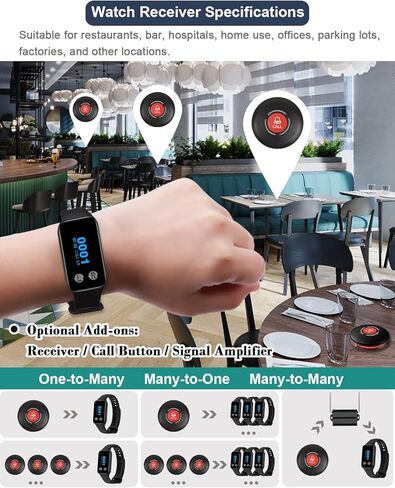 Caregiver Pager System with 500ft Long Range Vibration Alert,1 Receiver with 1 Wireless Waterproof Emergency Call Button for Elderly Care Home Patient (1 Receiver 200VT +1 Button N1B) in Saudi Arabia