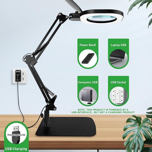 15X Real Glass Magnifying Lamp, 3-in-1 LED Desk Lamp with Base Clamp & Floor Stand, 5 Color Modes Stepless Dimmable, Adjustable Swing Arm, for Repair, Reading,Crafts,Painting in Saudi Arabia