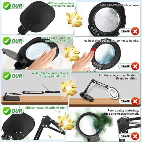 15X Real Glass Magnifying Lamp, 3-in-1 LED Desk Lamp with Base Clamp & Floor Stand, 5 Color Modes Stepless Dimmable, Adjustable Swing Arm, for Repair, Reading,Crafts,Painting in Saudi Arabia