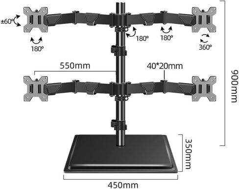 Adjustable Quad Monitor Stand - Free-Standing Desk Mount for 4 Monitors Up to 40 Inch, Holds Up to 19.8Lbs Per Screen, Fully Adjustable Monitor Arm in Saudi Arabia