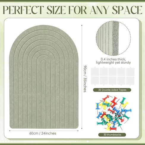 Large Arched Felt Bulletin Board 35" x 24" Felt Pin Cork Board Alternative No Drill Frameless Wall Tiles with 30 Gold Pins for Office Home Wall Decor Art Photo(Sage Green) in Saudi Arabia