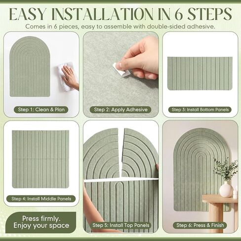 Large Arched Felt Bulletin Board 35" x 24" Felt Pin Cork Board Alternative No Drill Frameless Wall Tiles with 30 Gold Pins for Office Home Wall Decor Art Photo(Sage Green) in Saudi Arabia