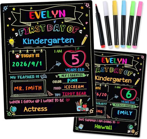 First Day of School Chalkboard with 6 Liquid Chalk Markers- 14"x11" Double Sided Reusable Back to School Board, First and Last Day of School Board Photo Prop for Kids Kindergarten Preschool in Saudi Arabia