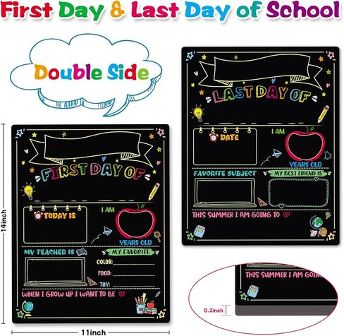 First Day of School Chalkboard with 6 Liquid Chalk Markers- 14"x11" Double Sided Reusable Back to School Board, First and Last Day of School Board Photo Prop for Kids Kindergarten Preschool in Saudi Arabia