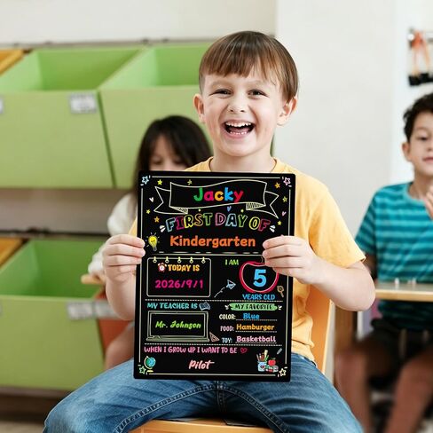 First Day of School Chalkboard with 6 Liquid Chalk Markers- 14"x11" Double Sided Reusable Back to School Board, First and Last Day of School Board Photo Prop for Kids Kindergarten Preschool in Saudi Arabia