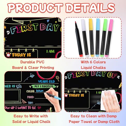 First Day of School Chalkboard with 6 Liquid Chalk Markers- 14"x11" Double Sided Reusable Back to School Board, First and Last Day of School Board Photo Prop for Kids Kindergarten Preschool in Saudi Arabia
