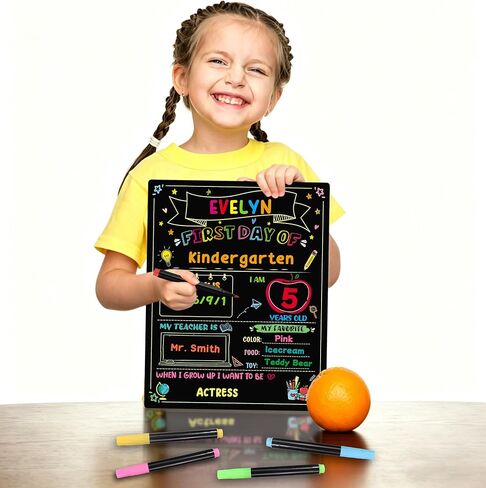 First Day of School Chalkboard with 6 Liquid Chalk Markers- 14"x11" Double Sided Reusable Back to School Board, First and Last Day of School Board Photo Prop for Kids Kindergarten Preschool in Saudi Arabia
