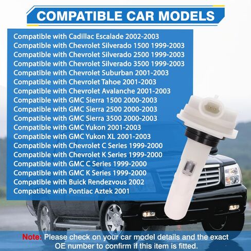 Washer Fluid Level Sensor, Replace 12494846, ES113372, 1814777, Compatible with Cadillac Escalade 2002-2003, GMC Sierra 1500 2000-2003, 2 Pins, 1 pc in Kuwait