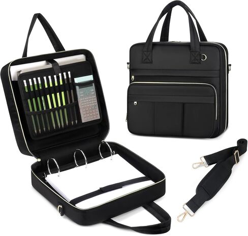 Zipper Binder | 3 Inch O-Ring, 600 Sheet Capacity Trapper Keeper with Shoulder Strap & Handle, Binder Bag with Multiple Storage Pockets, Fits 13" Laptop (Pink) in Saudi Arabia