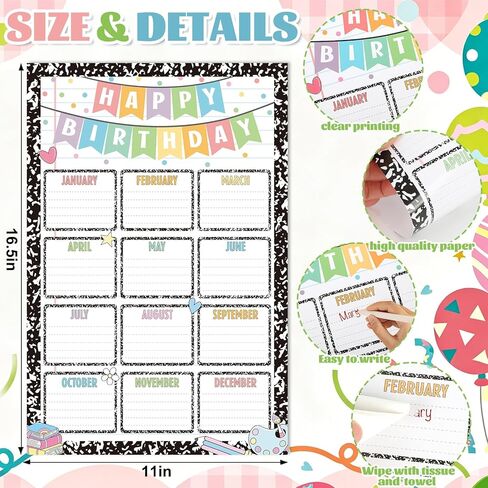 Happy Birthday Chart for Classroom Decor Composition Notebook Birthday Calendar Back to School Decorations Wall Hanging Class Bulletin Board Sign Schoolgirl Style Birthday Poster Classroom Decorations in Saudi Arabia