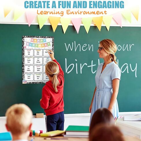 Happy Birthday Chart for Classroom Decor Composition Notebook Birthday Calendar Back to School Decorations Wall Hanging Class Bulletin Board Sign Schoolgirl Style Birthday Poster Classroom Decorations in Saudi Arabia