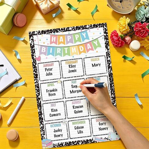 Happy Birthday Chart for Classroom Decor Composition Notebook Birthday Calendar Back to School Decorations Wall Hanging Class Bulletin Board Sign Schoolgirl Style Birthday Poster Classroom Decorations in Saudi Arabia