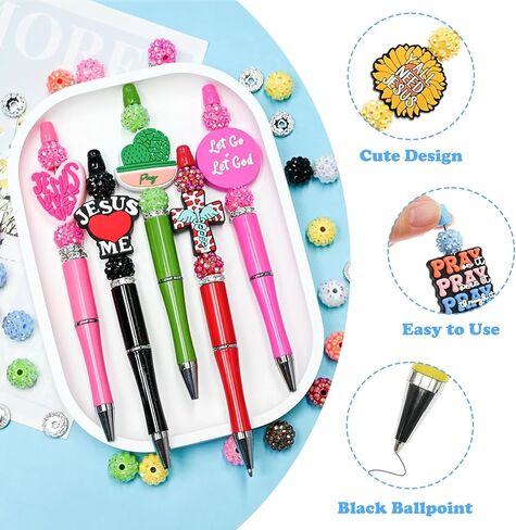 160 Pcs Jesus Pens Beadable Pens Ballpoint Faith Black Ink Pen Cute Writing Beaded Pen Kit Office Supply Bulk Gift Stationery Supplies for Christian in Saudi Arabia