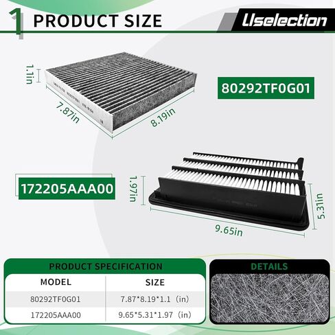 Cabin Engine Air Filter W/Activated Carbon Kit for Honda CRV 2017-2021 1.5L L4 Only, Civic 2016-2021 1.5L, Replaces 172205AAA00 XA10498 80292TF0G01 17220-5AA-A00 80292-TF0-G01 in Saudi Arabia