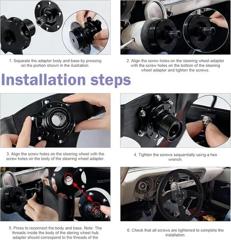 Car Quick Release Steering Wheel, 6-hole Anti-theft Hub Adapter with Hardware, Heightening Plate Snap-off Boss Kit, Modification Accessory for Race Motorsport Cars (Black) in Saudi Arabia