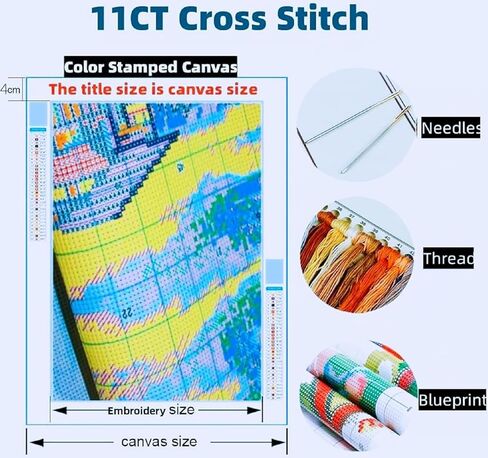 Cross Stitch Kits Dogs and Baseball 35x50cm for Adult Beginners ，11CT Pre-Printed Fabric Embroidery Crafts Needlepoint Kit for Home Decor and Gifts in Kuwait