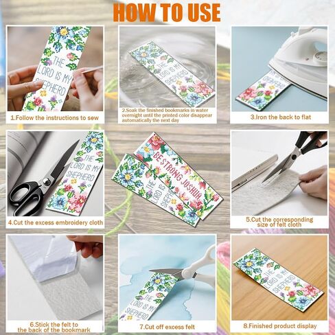 FREEBLOSS 6 Set Cross Stitch Bookmark Kits Flowers Pattern with Inspirational Words Stamped Cross Stitch Kit 11CT Embroidery Kit with Instructions for Beginners 20x6cm/8x2.4inch in Kuwait