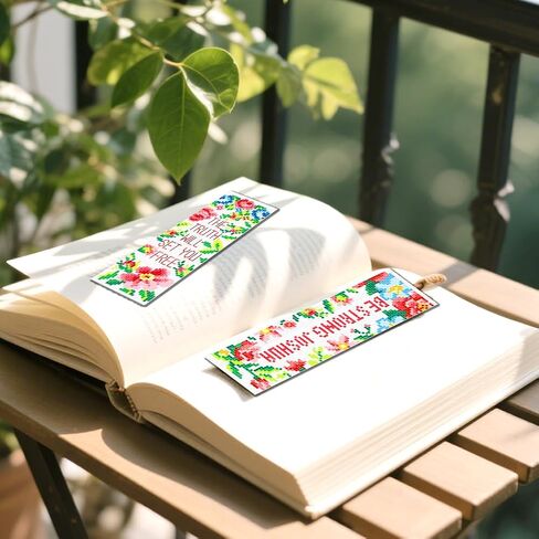 FREEBLOSS 6 Set Cross Stitch Bookmark Kits Flowers Pattern with Inspirational Words Stamped Cross Stitch Kit 11CT Embroidery Kit with Instructions for Beginners 20x6cm/8x2.4inch in Kuwait