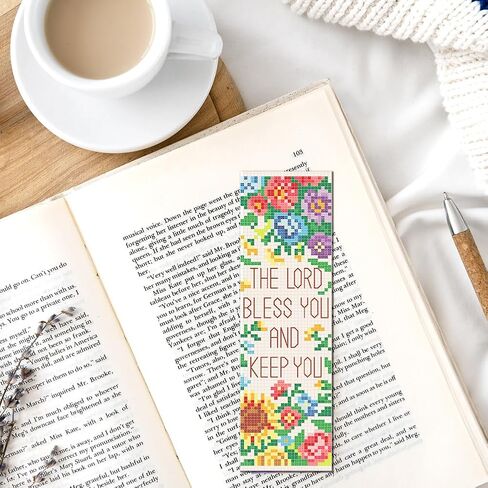 FREEBLOSS 6 Set Cross Stitch Bookmark Kits Flowers Pattern with Inspirational Words Stamped Cross Stitch Kit 11CT Embroidery Kit with Instructions for Beginners 20x6cm/8x2.4inch in Kuwait