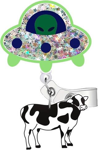 Cute UFO Cow Badge Reel, Funny Retractable Badge Reel Holder with Alligator Clip, ID Badge Holder for Nurses, Medical Assistant, Student, Office Staff in Saudi Arabia