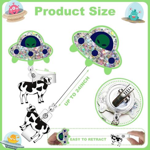 Cute UFO Cow Badge Reel, Funny Retractable Badge Reel Holder with Alligator Clip, ID Badge Holder for Nurses, Medical Assistant, Student, Office Staff in Saudi Arabia