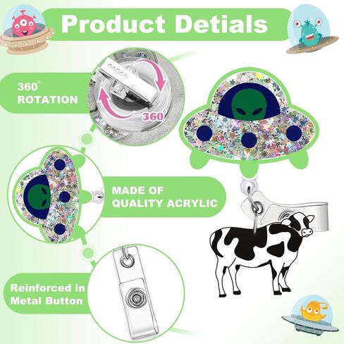 Cute UFO Cow Badge Reel, Funny Retractable Badge Reel Holder with Alligator Clip, ID Badge Holder for Nurses, Medical Assistant, Student, Office Staff in Saudi Arabia