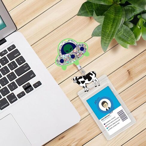 Cute UFO Cow Badge Reel, Funny Retractable Badge Reel Holder with Alligator Clip, ID Badge Holder for Nurses, Medical Assistant, Student, Office Staff in Saudi Arabia