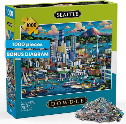 Buffalo Games Dowdle Seattle 1000 Piece Jigsaw Puzzle for Adults – Colorful City Scene, Premium Puzzle Board, Ages 14+ in Kuwait